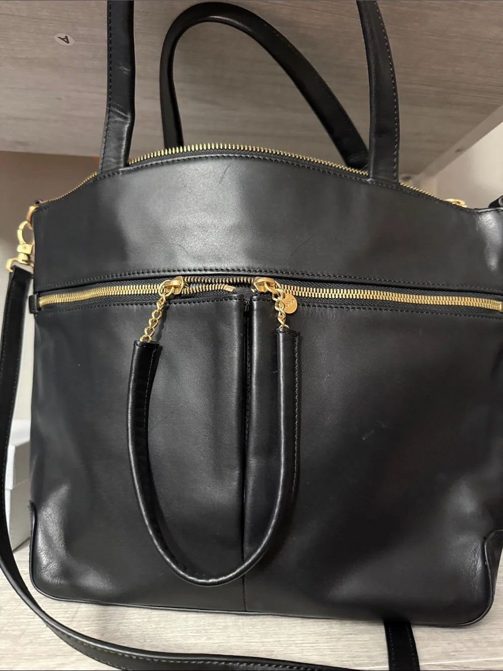 HOBO Black Leather Shoulder Bag with Gold Hardware; Great Preloved Condition